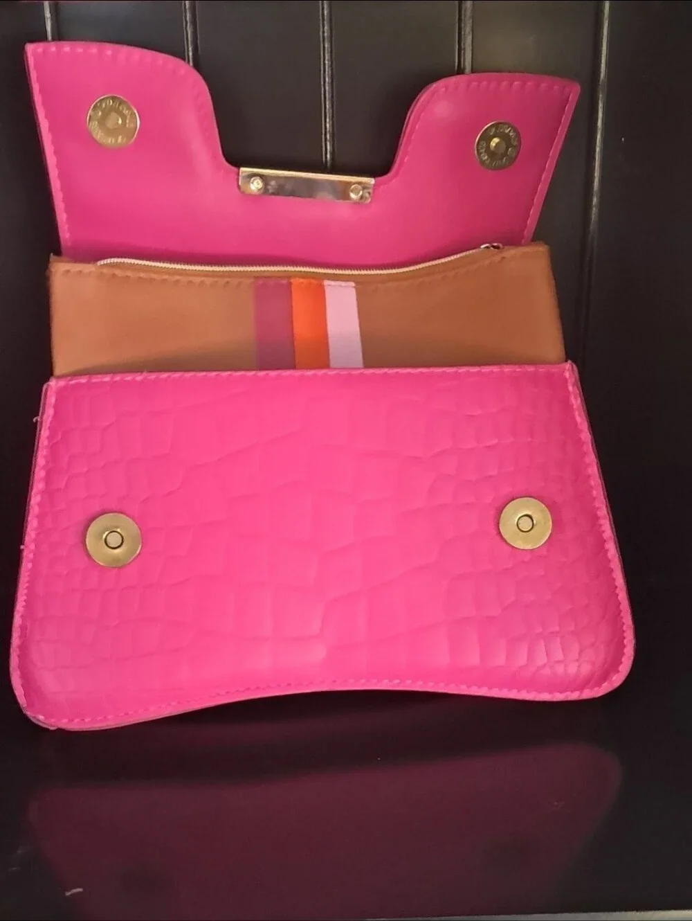 Hot Pink Croc-Embossed Top Handle Bag - Stylish Women's Purse - Picture 2 of 7